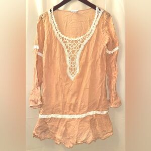 Eberjey Tan Cover-Up with White Lace Detail